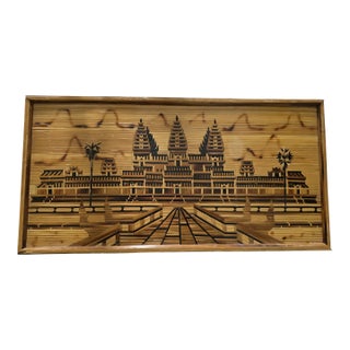 Vintage Cambodian Khmer Angkor Wat Wood Mosaic Bamboo Marquetry Buddhist Temple For Sale