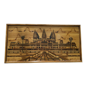Vintage Cambodian Khmer Angkor Wat Wood Mosaic Bamboo Marquetry Buddhist Temple