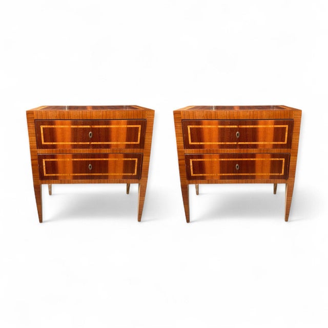 Neoclassical Chevron Marquetry Chests of Drawers, Italy, 1890s, Set of 2 For Sale - Image 4 of 4