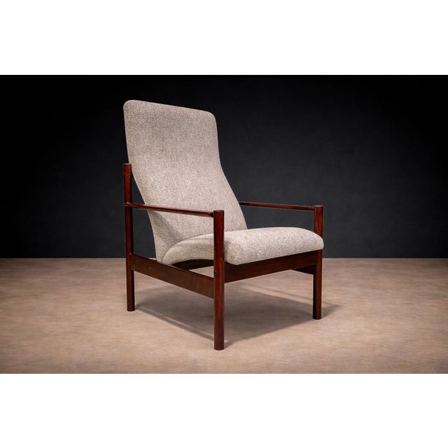 Gray Tall Armchair in Imbuia Wood & Grey Bocule, Michel Arnoult, 1960s - Lot 154A For Sale - Image 8 of 16