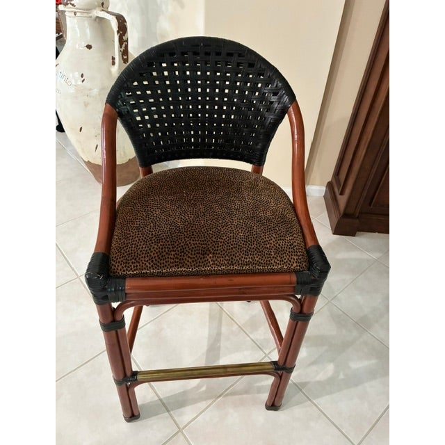 3 Vintage (2001) authentic PALECEK bar stools. Features a hand-bent rattan finish in a rich red wine/cherry finish, hand-...