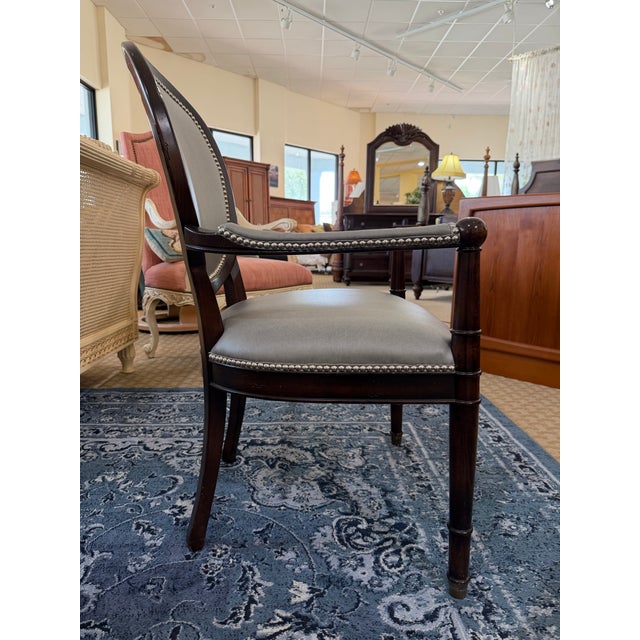Baker Furniture Company Late 20th Century Milling Road for Baker Furniture Louis XVI Walnut & Grey Faux Leather Fauteuils For Sale - Image 4 of 8