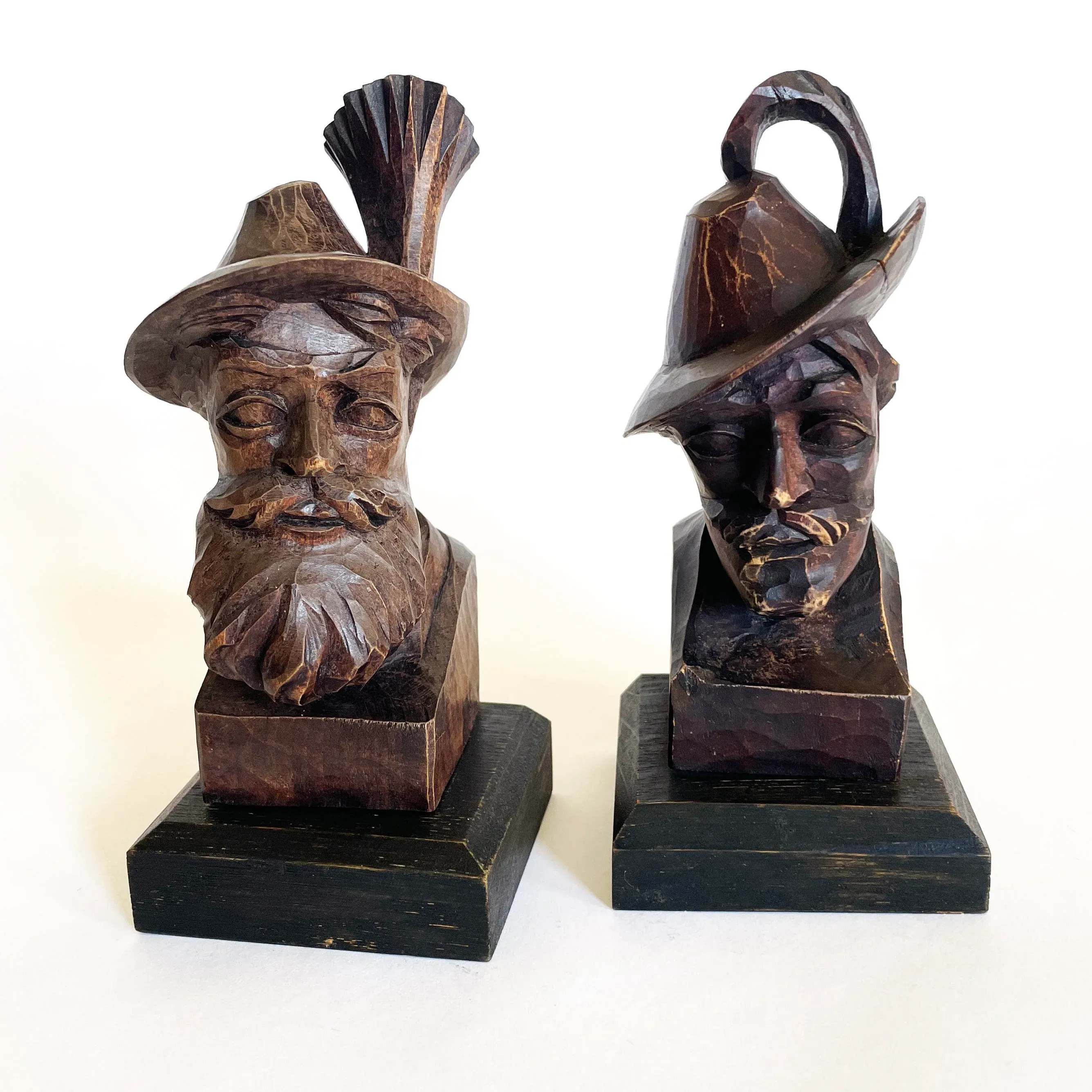 Black Forest German Hans & Adolf Heinzeller Carved Busts