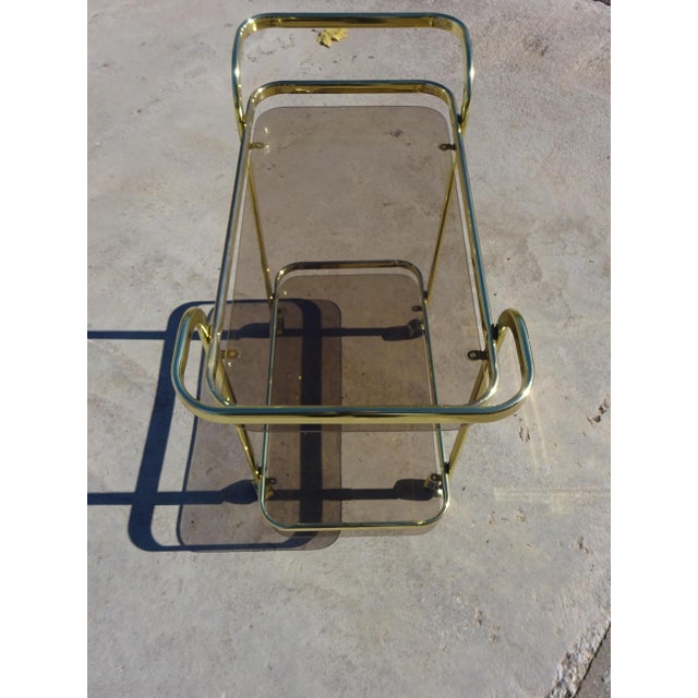 Rolling Serving Cart in Gilded Metal and Glass, 1980s For Sale - Image 6 of 18