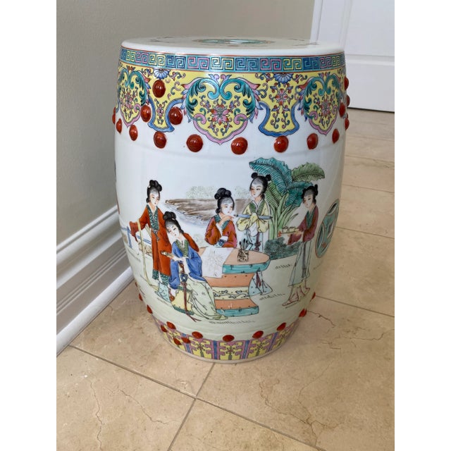 Chinoiserie Vintage Famille Rose Pink Ceramic Garden Stool Table For Sale - Image 3 of 8