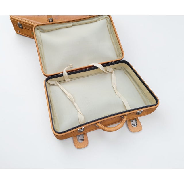Textile Tan Lamb Leather Suitcases, Italy, 1950s, Set of 2 For Sale - Image 7 of 18