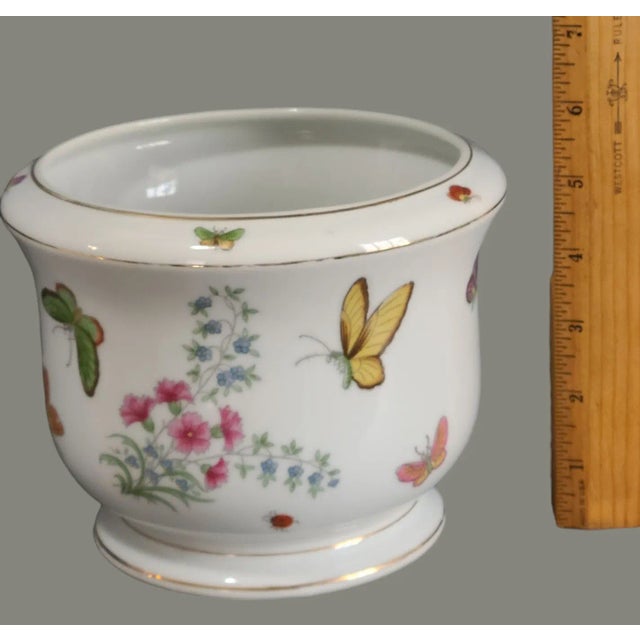 Vintage Hand Painted Porcelain Colorful Floral Butterflies Jardiniere Planter For Sale - Image 6 of 8