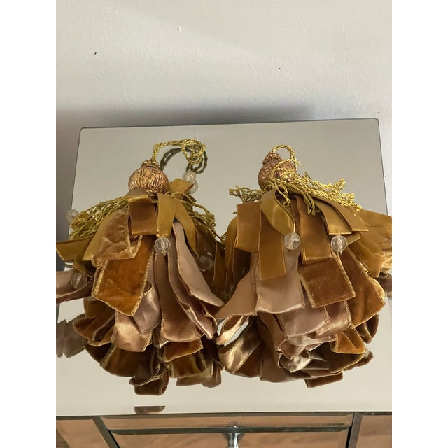 Gorgeous pair of vintage silk and velvet ribbons with beads tassels.