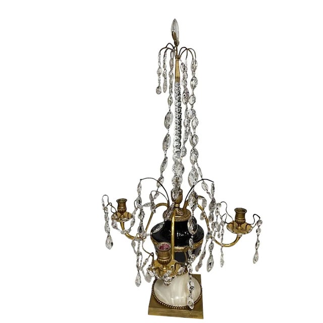 English Russian Gilt Bronze Mounted Amethyst and Cut Glass White Marble Girandoles - A Pair For Sale - Image 3 of 8