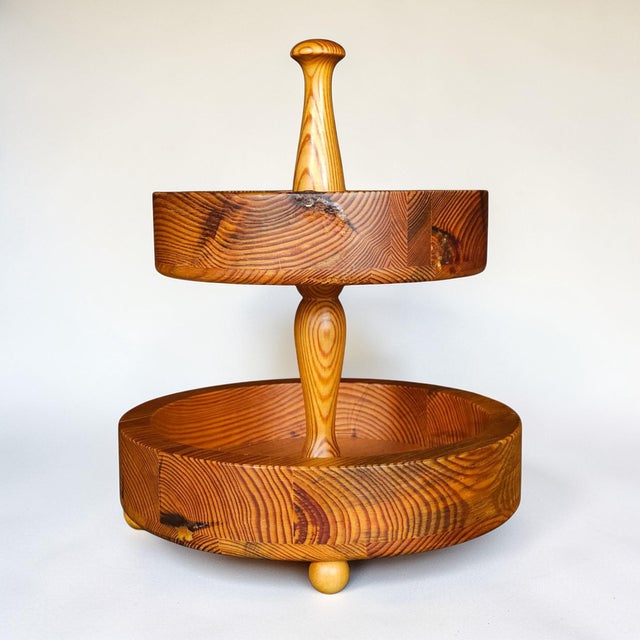A sculptural Swedish pine bonbon tray designed by Stig Johnsson for Smålands Slöjd, Värnamo, Sweden, circa 1970s. The...