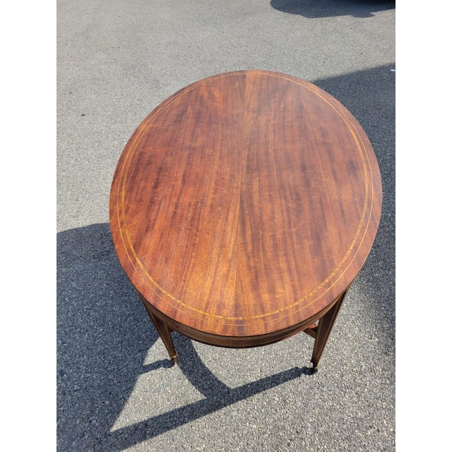 English 19th Century Mahogany Inly Oval Conference Table/ Center Table/ Desk Table. For Sale - Image 13 of 16