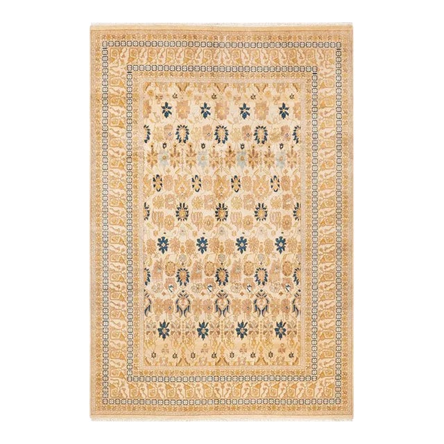 Mogul, One-of-a-Kind Hand-Knotted Area Rug in Ivory, 6' 2" x 9' 0" For Sale