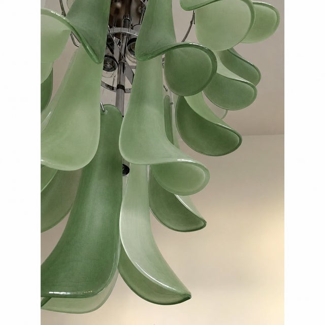 Contemporary Mazzega-Style Frosted Green Random Glass Chandelier For Sale - Image 13 of 16