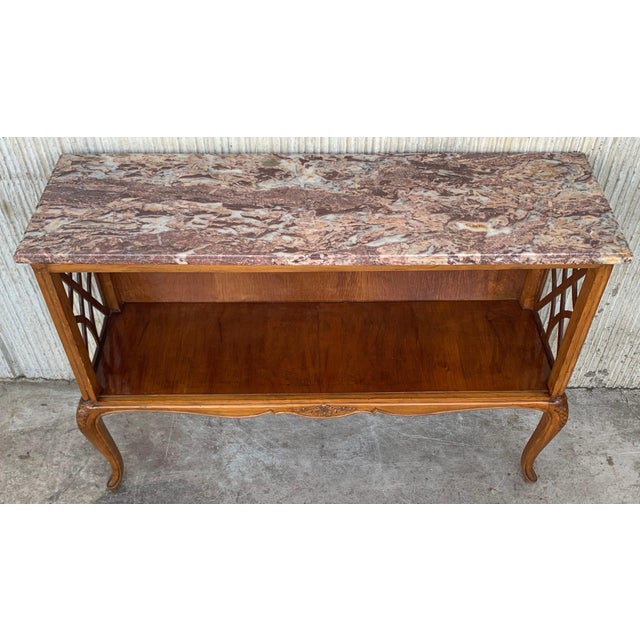 Brown Early 20th Century Pair of French Server Sideboard Table Carved Oak Panels with open Shelve For Sale - Image 8 of 18