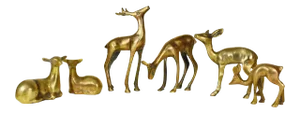 Vintage Solid Brass Deer Buck Family Herd Figurine Model Set- 6 Pieces