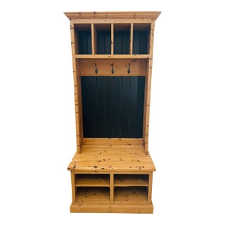 Late 20th Century Custom Made Pine Entryway Coat & Shoe Rack For Sale