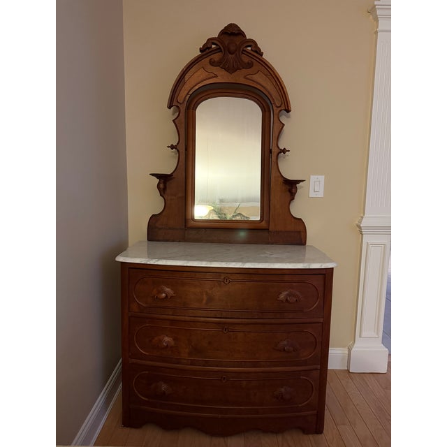 Late 19th Century Late-19th-Century to Early-20th-Century Victorian/Eastlake-Style Marble-Top Dresser With an Attached Mirror For Sale - Image 5 of 8