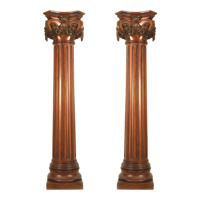 English Georgian Mahogany Carved Column | Chairish