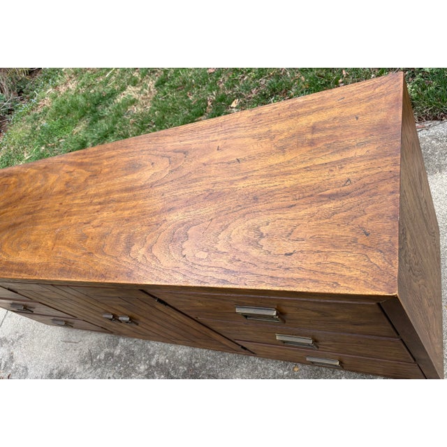 Vintage Drexel Heritage Campaign 9 Drawer Dresser For Sale - Image 6 of 14
