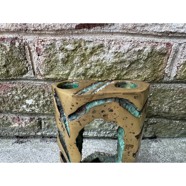 1960s Brutalist Solid Bronze Double Candle Holder For Sale - Image 14 of 16
