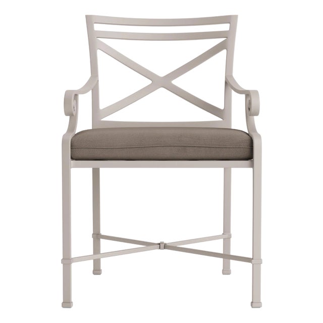 Brown Jordan Venetian Arm Chair, Dove frame with Fusion Taupe fabric For Sale