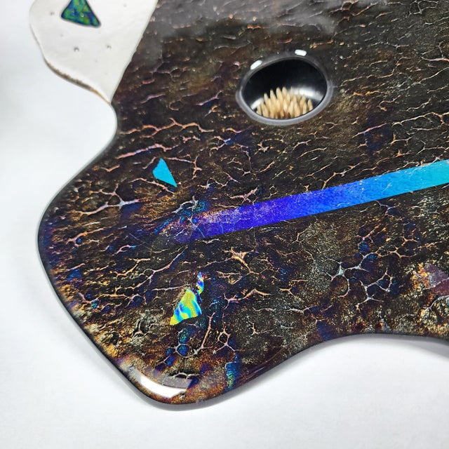 1998 Iridescent Art Glass Ikebana Flower Frog Vase Large Abstract Glass Roots Studio For Sale In Seattle - Image 6 of 10