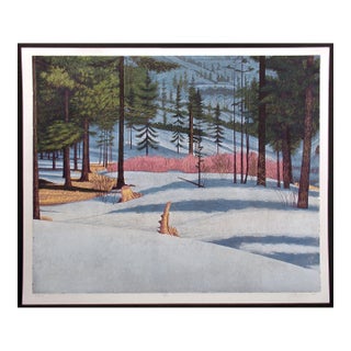 Gordon Mortensen "Tahoe" Hand Signed Woodcut Fine Art Print, Snowy Winter Forest For Sale
