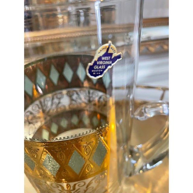 Gold 22k Gold Pitcher & Glassware Set by West Virginia Glass For Sale - Image 8 of 12