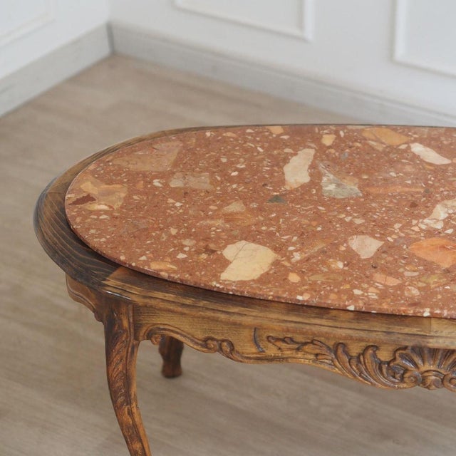 French Coffee Table with Red Marble Top and Curved Wooden Frame For Sale - Image 3 of 13