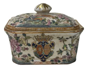 Vintage Famille Rose Enamel Flower Bird Rectangular Porcelain Box