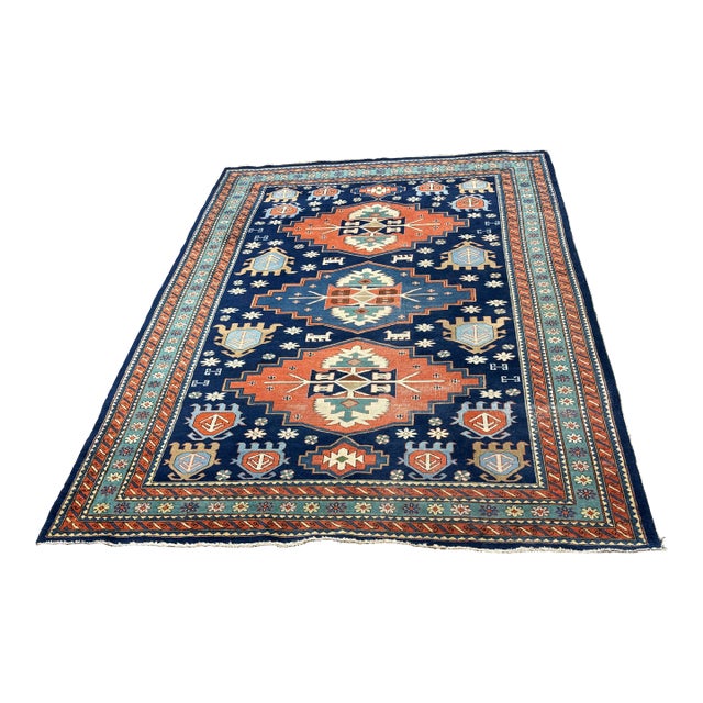 6ft 6in × 9ft 1in Persain Hand-Knotted Wool Tribal Area Rug For Sale