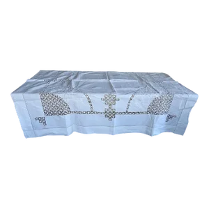 Antique White Linen Open Work Tablecloth