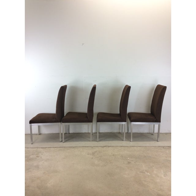 Set of 6 Postmodern Dining Chairs by Milo Baughman With Vintage Upholstery and Chrome Frames For Sale - Image 9 of 11