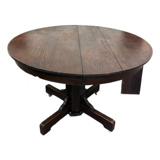 Antique Arts & Crafts Mission Quarter Sawn Oak Pedestal Dining Table For Sale