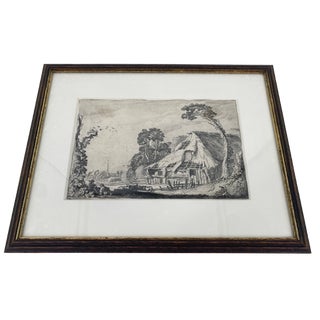 Jan Va De Velde, Genre Scene of a Landscape with a Hut, Netherlands, 1616, Paper, Framed For Sale