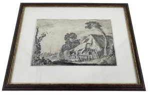 Jan Va De Velde, Genre Scene of a Landscape with a Hut, Netherlands, 1616, Paper, Framed