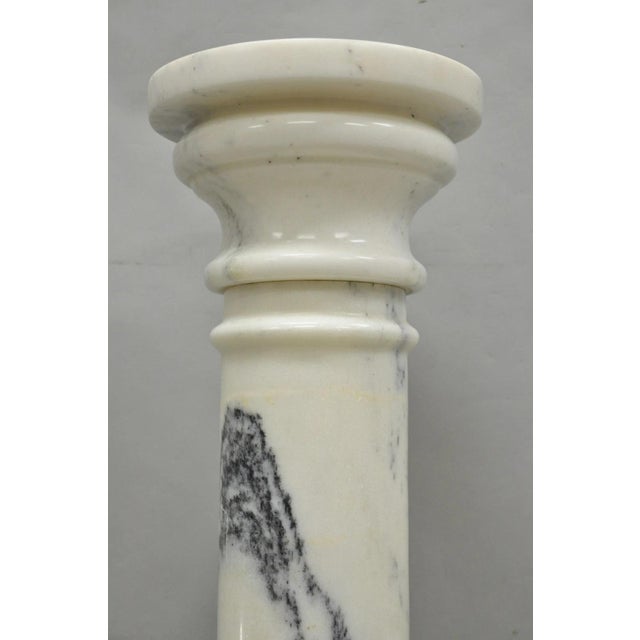 Vintage Italian Classical White Marble Column Form Round 32" Pedestal Bust Stand For Sale - Image 9 of 14