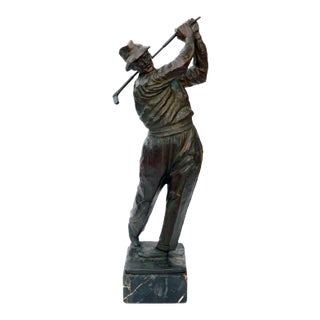 Modeled Vintage Patinated Bronze Figure of a Golfer For Sale