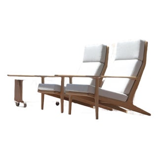 Pair of White Oak Outdoor Lounge Chairs For Sale