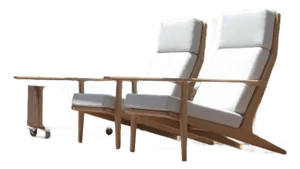 Pair of White Oak Outdoor Lounge Chairs