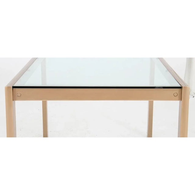 Metal Minimalist Modern Glass Inset Enamelled Frame Dining Table For Sale - Image 7 of 8