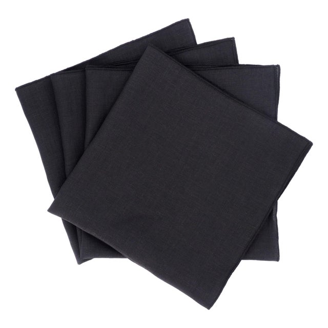 Black Linen Napkins, Set of 4 For Sale