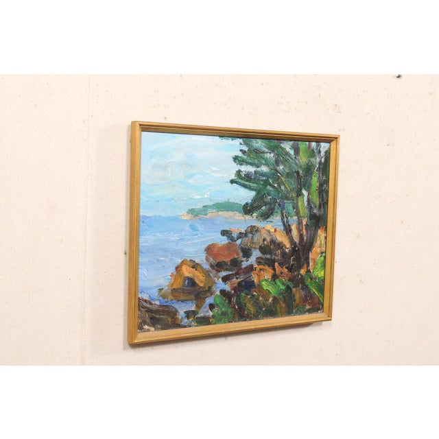 Mid-Century Modern Mid 20th Century Scandinavian Coastal Landscape Oil Painting For Sale - Image 3 of 13