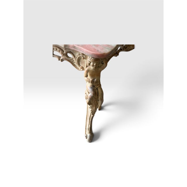 Rococo Vintage Italian Rococo Style Hand-Carved Figural Wood Coffee Table With Pink Marble Top For Sale - Image 3 of 9