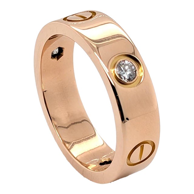 Cartier "Love" Ring With Three Diamonds in 18k Rose Gold - Size 7.5 For Sale