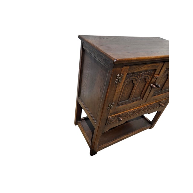 1980s Ethan Allan Charter Oak Jacobean Server Sideboard Bar Cabinet Made in England For Sale - Image 14 of 16
