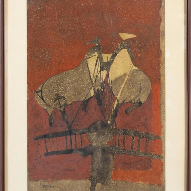 Espiga Pinto, Composition, 1960s, Mixed Media on Paper For Sale - Image 6 of 6
