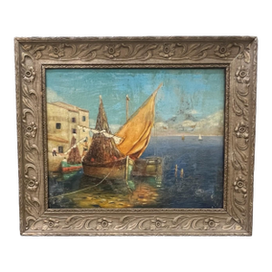 French Oil on Canvas Harbor Scene