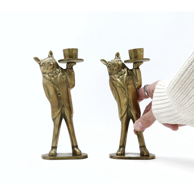 Vintage Brass Pig Butler; Candle Holders, set of 2 This listing is for an adorable set of brass pig candle holders in the...