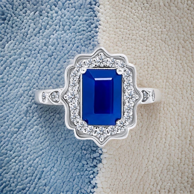 Natural Sapphire Diamond Ring Size 6.5 14k W Gold 3.51 TCW Certified For Sale - Image 10 of 12